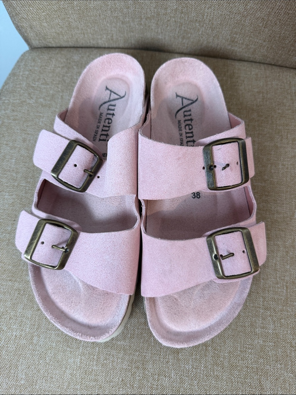 AUTENTI Pink Double-Buckle Slide Sandals ~ 38